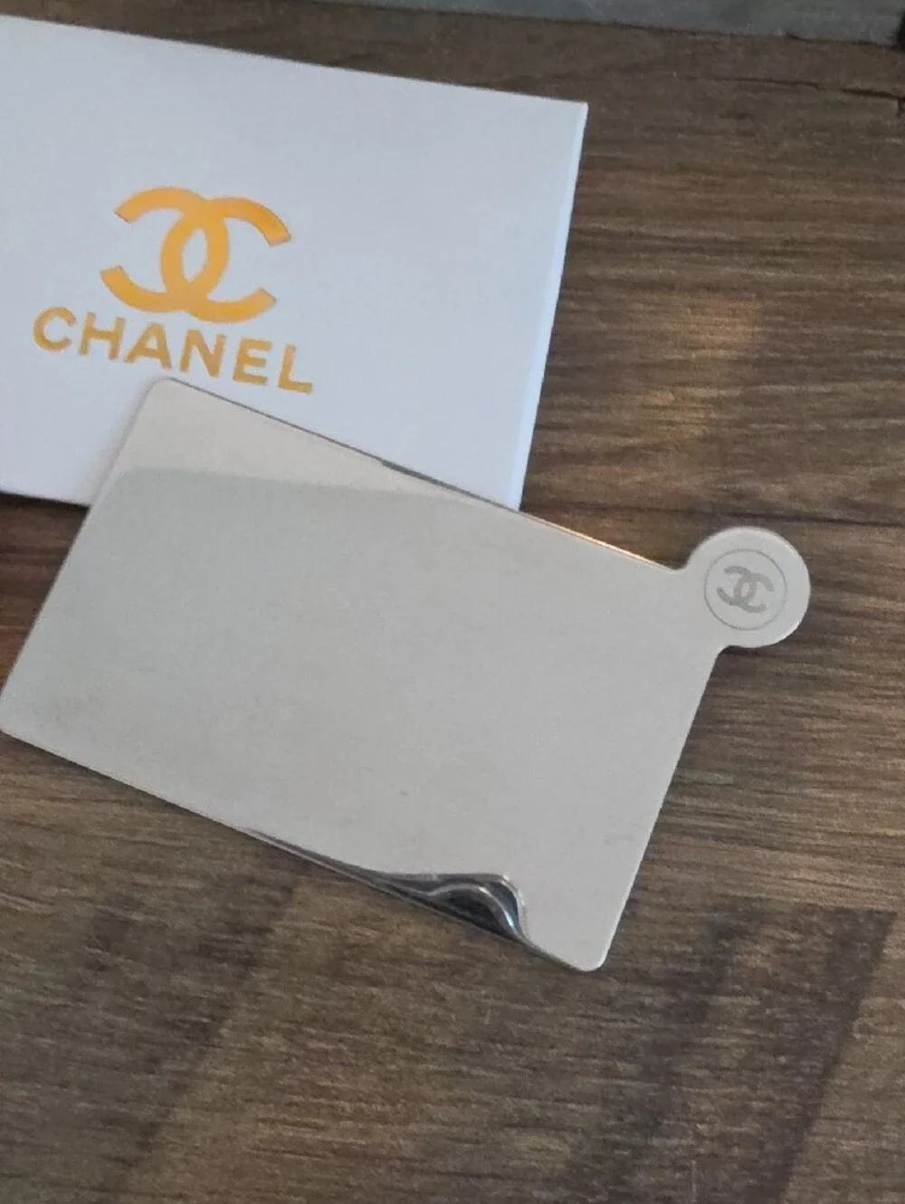 CHANEL Hot Pink Embossed Leather Card Holder With Mirror Insert